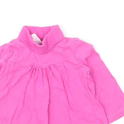 Mini Club Girls Pink Cotton Skater Dress Size 9-12 Months Roll Neck Pullover
