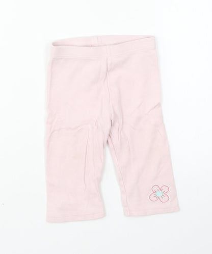 Marks and Spencer Girls Pink Cotton Jogger Leggings Size 6-9 Months Pullover - Flower