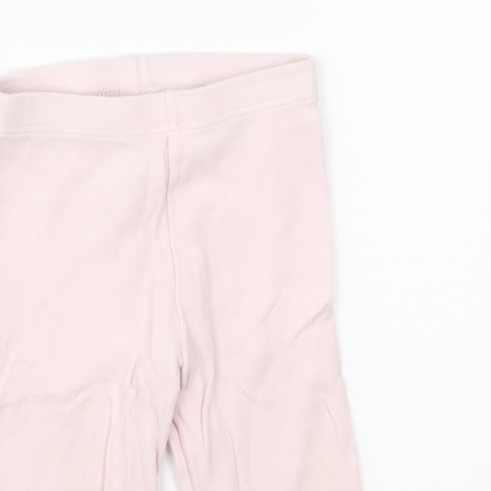 Marks and Spencer Girls Pink Cotton Jogger Leggings Size 6-9 Months Pullover - Flower