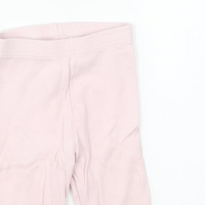 Marks and Spencer Girls Pink Cotton Jogger Leggings Size 6-9 Months Pullover - Flower