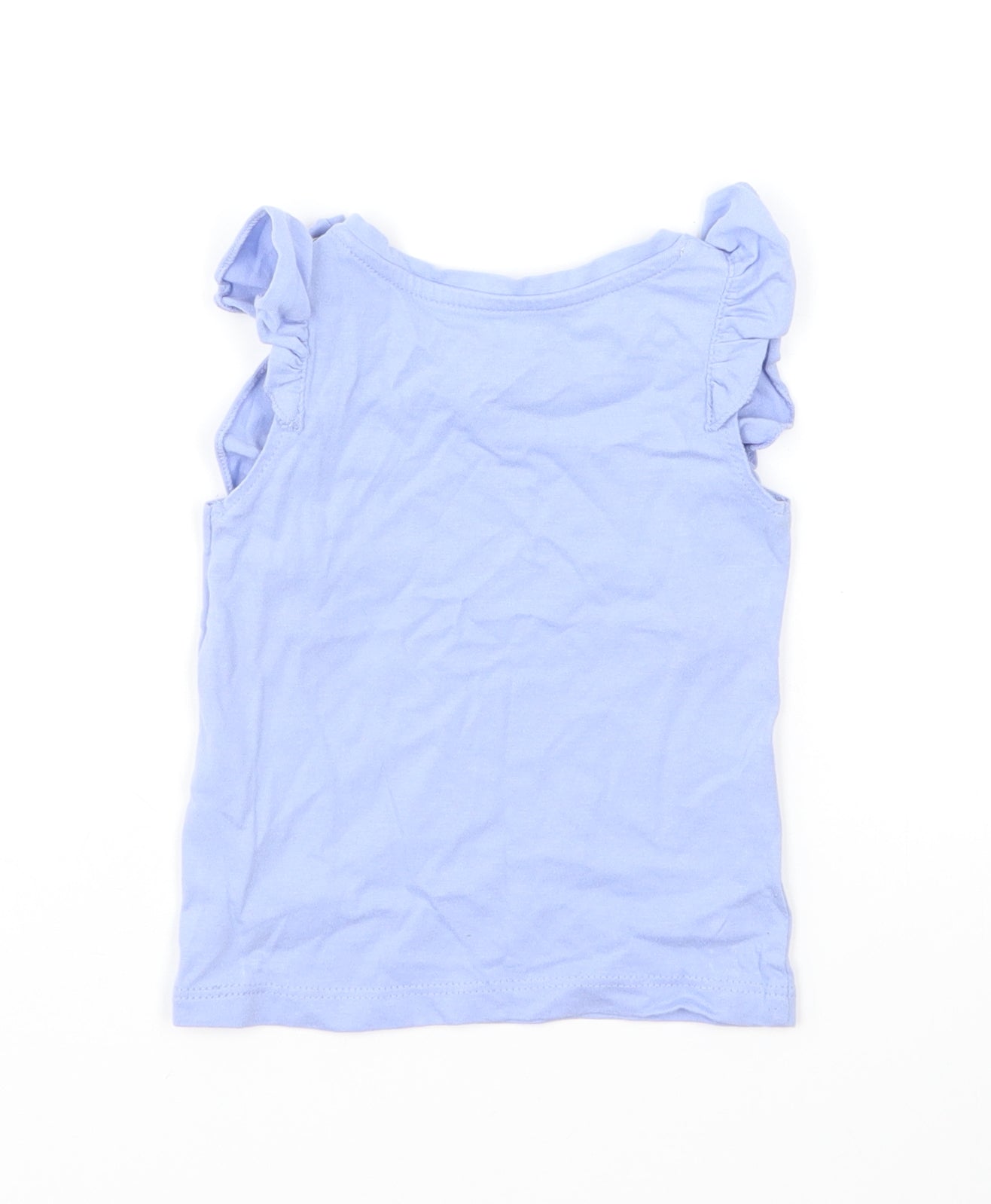 Mothercare Girls Blue Cotton Basic T-Shirt Size 6-9 Months Round Neck Pullover