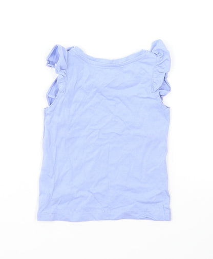 Mothercare Girls Blue Cotton Basic T-Shirt Size 6-9 Months Round Neck Pullover