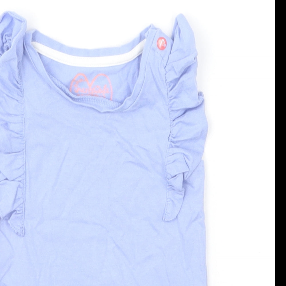 Mothercare Girls Blue Cotton Basic T-Shirt Size 6-9 Months Round Neck Pullover