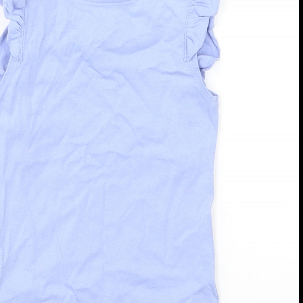 Mothercare Girls Blue Cotton Basic T-Shirt Size 6-9 Months Round Neck Pullover