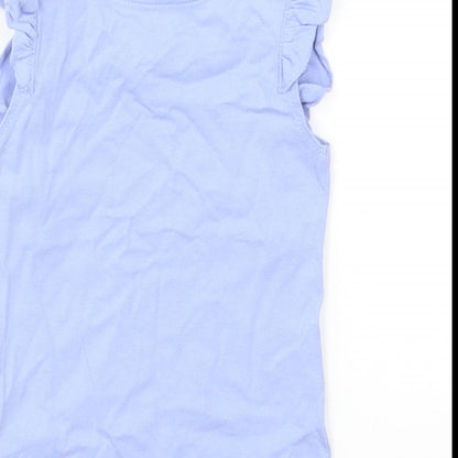 Mothercare Girls Blue Cotton Basic T-Shirt Size 6-9 Months Round Neck Pullover