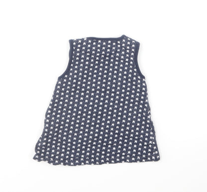 Blue Zoo Girls Blue Geometric Cotton Pinafore/Dungaree Dress Size 6-9 Months Square Neck Pullover - Stars