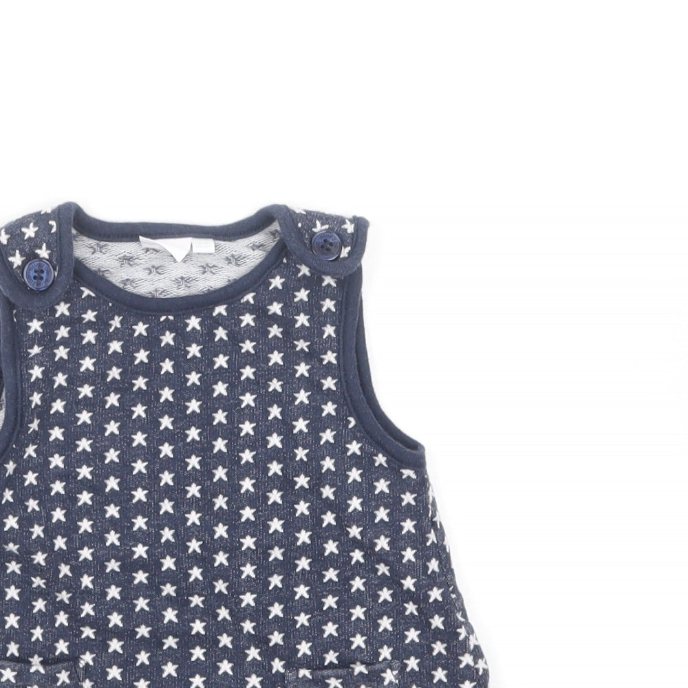 Blue Zoo Girls Blue Geometric Cotton Pinafore/Dungaree Dress Size 6-9 Months Square Neck Pullover - Stars