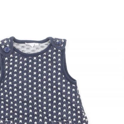 Blue Zoo Girls Blue Geometric Cotton Pinafore/Dungaree Dress Size 6-9 Months Square Neck Pullover - Stars
