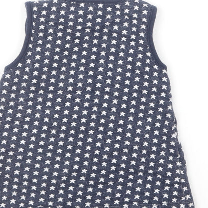 Blue Zoo Girls Blue Geometric Cotton Pinafore/Dungaree Dress Size 6-9 Months Square Neck Pullover - Stars