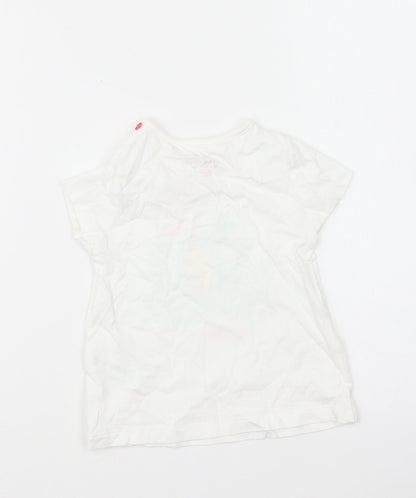 F&F Girls White Cotton Basic T-Shirt Size 12-18 Months Round Neck Pullover - Ellie The Elephant