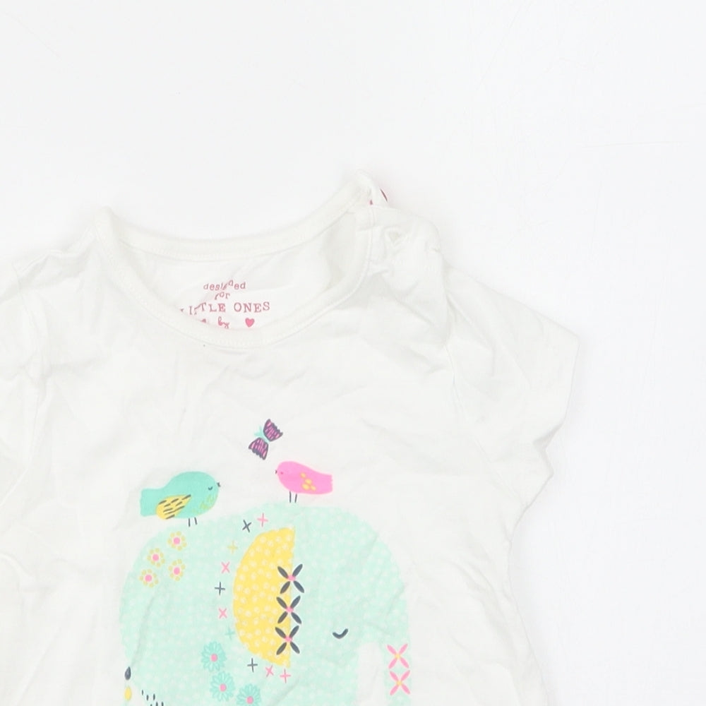 F&F Girls White Cotton Basic T-Shirt Size 12-18 Months Round Neck Pullover - Ellie The Elephant