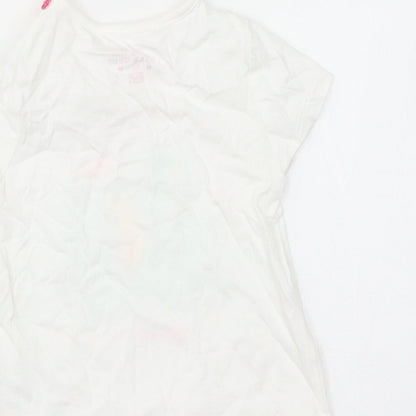 F&F Girls White Cotton Basic T-Shirt Size 12-18 Months Round Neck Pullover - Ellie The Elephant