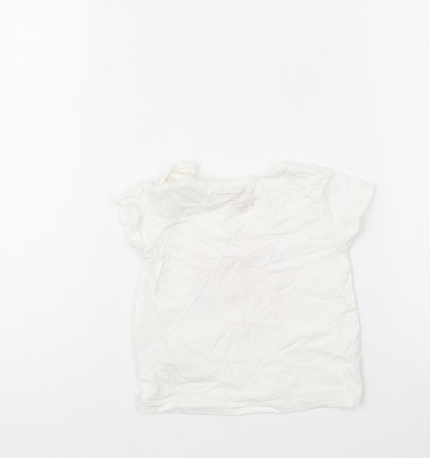 F&F Girls White Cotton Basic T-Shirt Size 9-12 Months Round Neck Pullover - Star