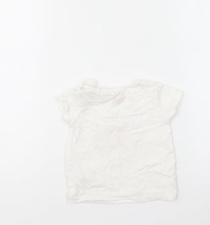 F&F Girls White Cotton Basic T-Shirt Size 9-12 Months Round Neck Pullover - Star