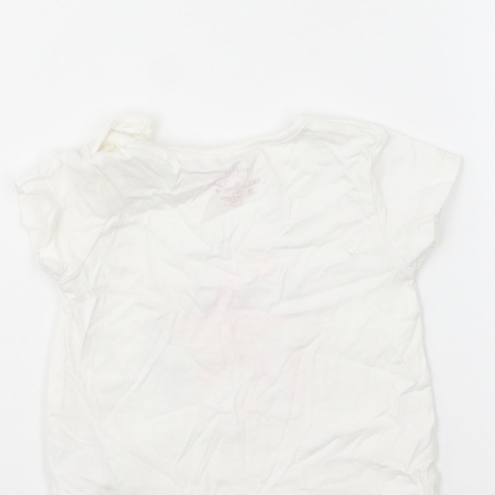 F&F Girls White Cotton Basic T-Shirt Size 9-12 Months Round Neck Pullover - Star