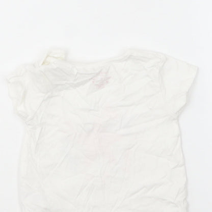 F&F Girls White Cotton Basic T-Shirt Size 9-12 Months Round Neck Pullover - Star