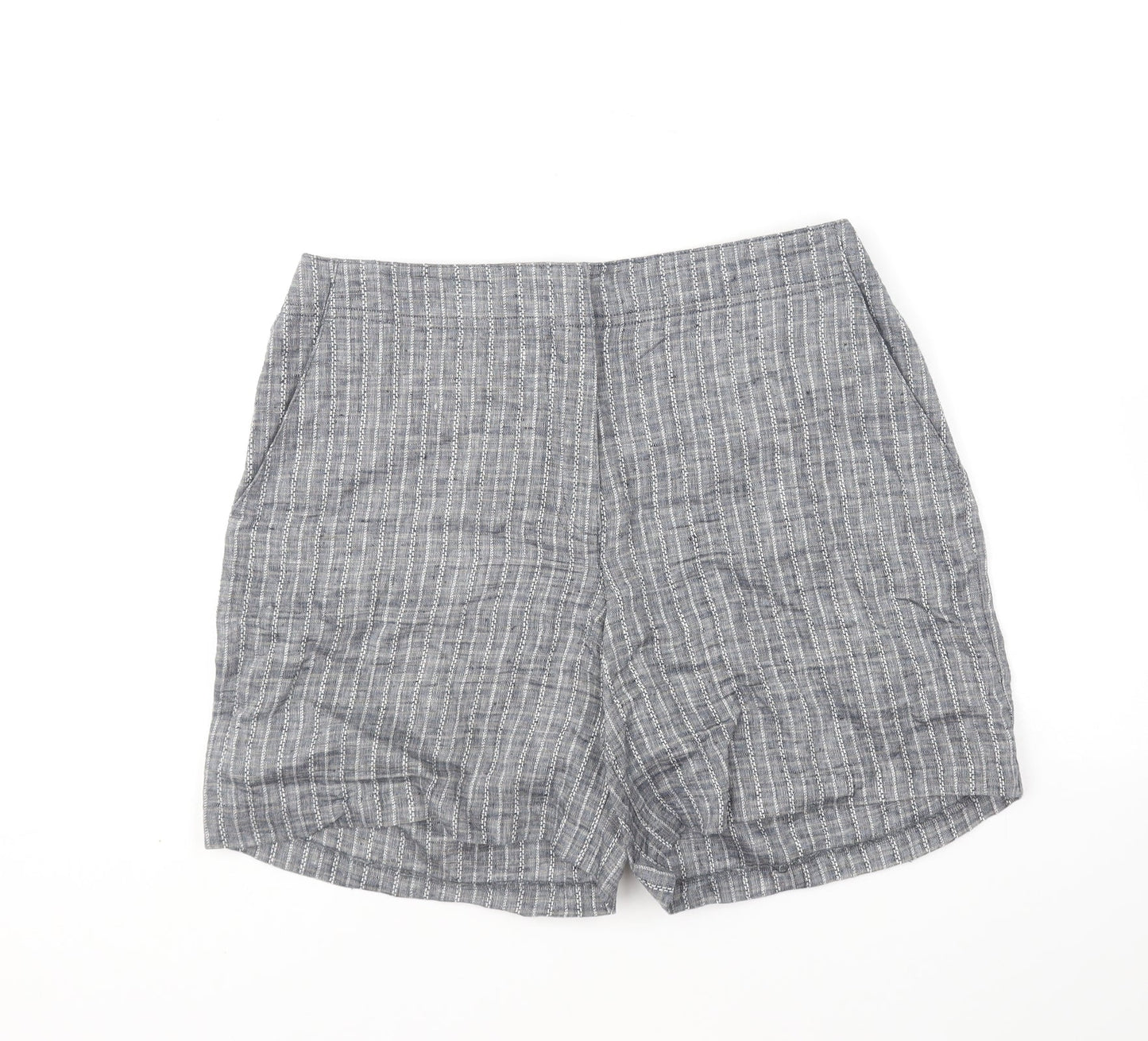 DASH Womens Grey Striped Linen Chino Shorts Size 12 L7 in Regular Hook & Eye