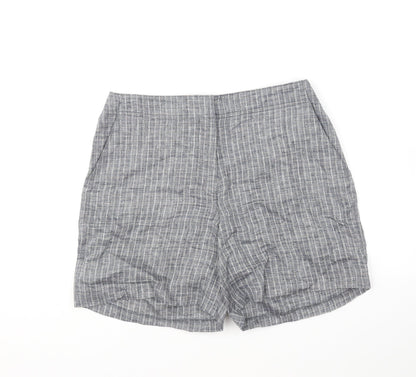 DASH Womens Grey Striped Linen Chino Shorts Size 12 L7 in Regular Hook & Eye