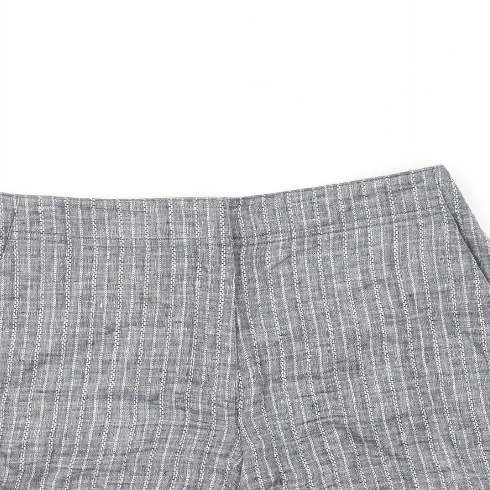DASH Womens Grey Striped Linen Chino Shorts Size 12 L7 in Regular Hook & Eye