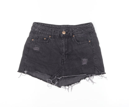 Divided by H&M Womens Black Cotton Hot Pants Shorts Size 4 L3 in Regular Button