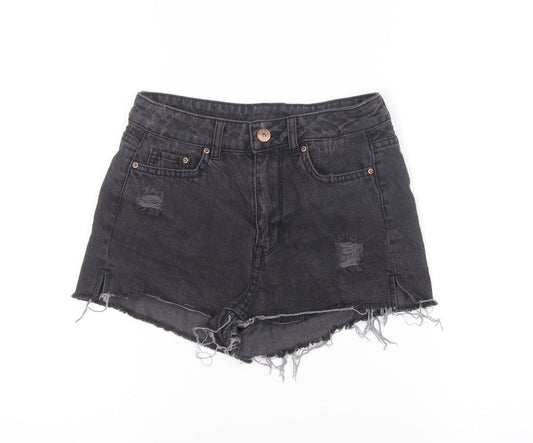 Divided by H&M Womens Black Cotton Hot Pants Shorts Size 4 L3 in Regular Button