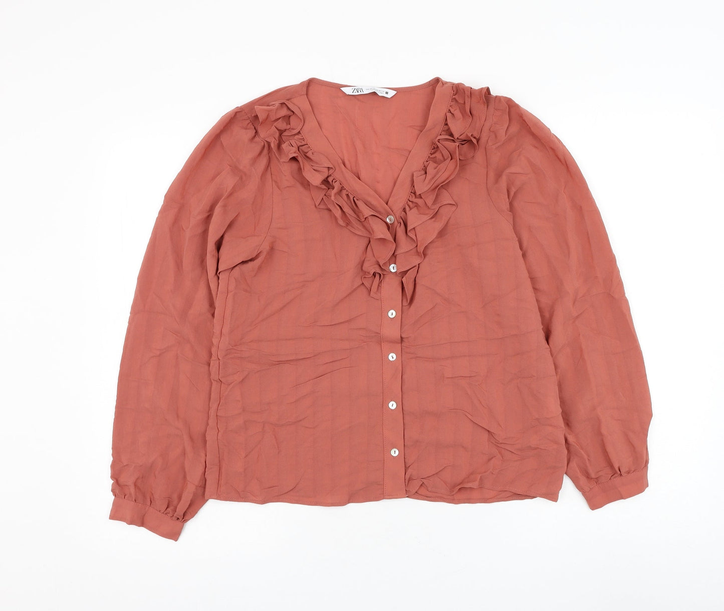 Womens UK Size XS Zara Pink Basic Button-Up