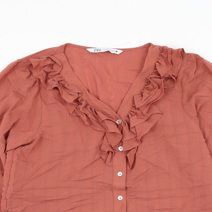 Womens UK Size XS Zara Pink Basic Button-Up