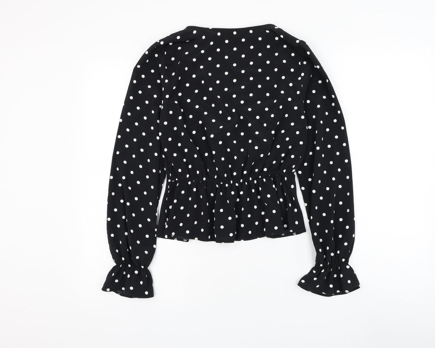 Miss Selfridge Womens Black Polka Dot Polyester Basic Blouse Size 8 V-Neck