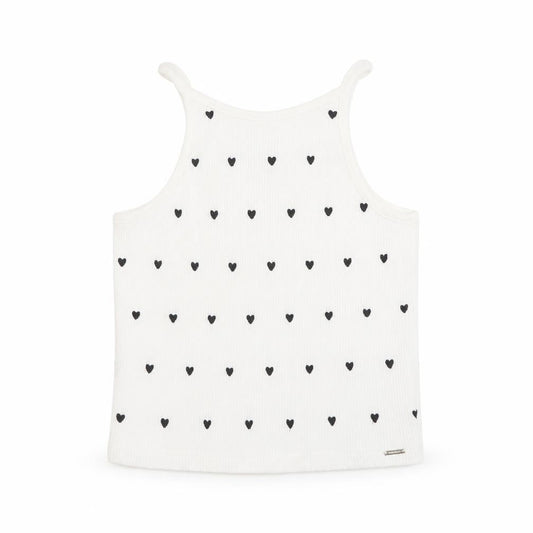 IKKS Womens White Geometric Cotton Basic Tank Size S Square Neck - Heart