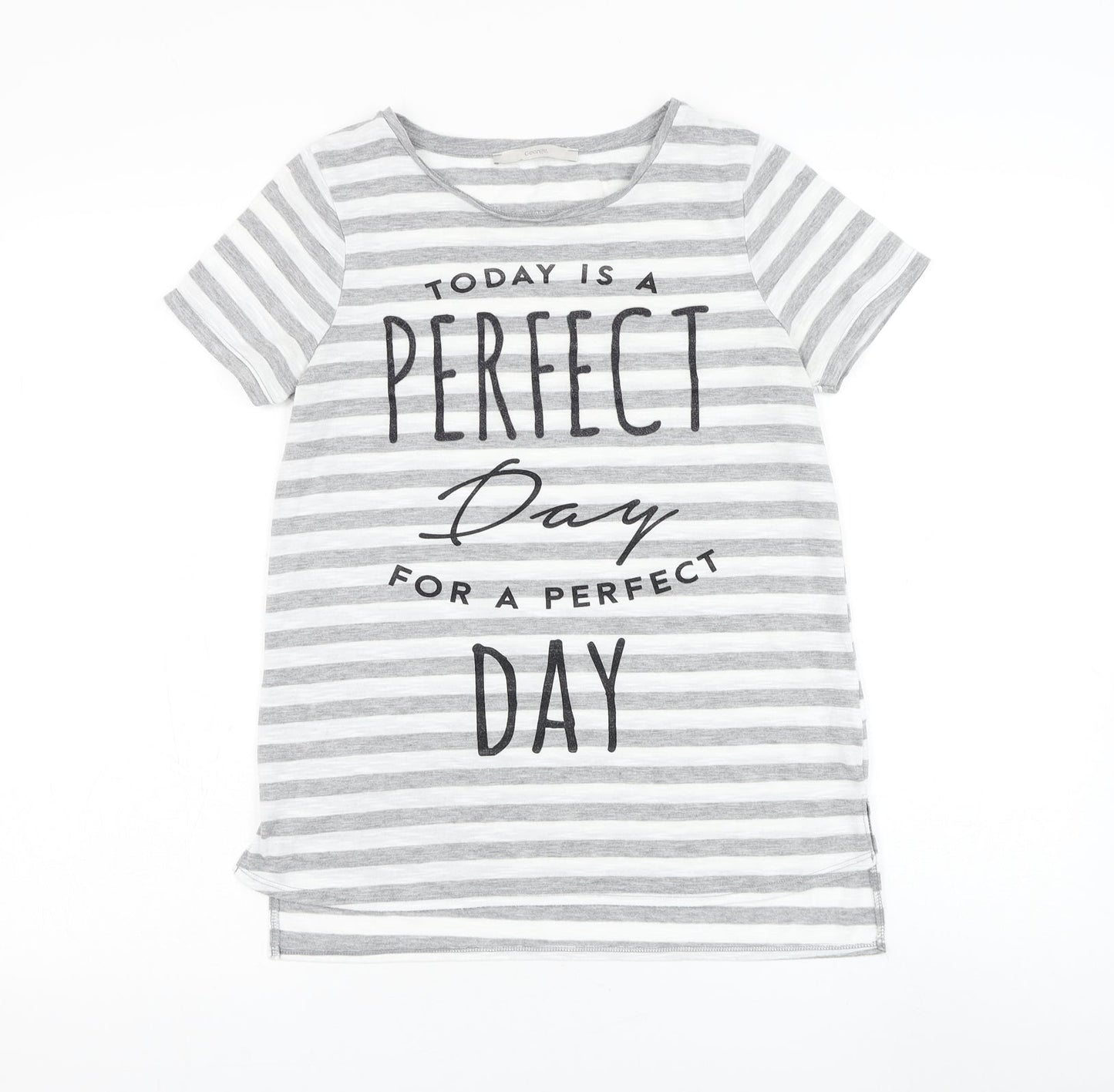 George Womens Grey Striped Polyester Basic T-Shirt Size 8 Round Neck - Slogan