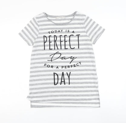 George Womens Grey Striped Polyester Basic T-Shirt Size 8 Round Neck - Slogan