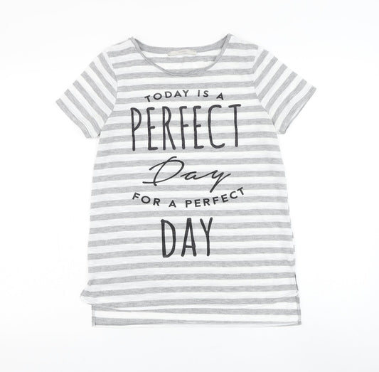 George Womens Grey Striped Polyester Basic T-Shirt Size 8 Round Neck - Slogan