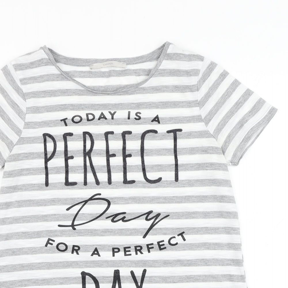 George Womens Grey Striped Polyester Basic T-Shirt Size 8 Round Neck - Slogan