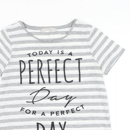 George Womens Grey Striped Polyester Basic T-Shirt Size 8 Round Neck - Slogan