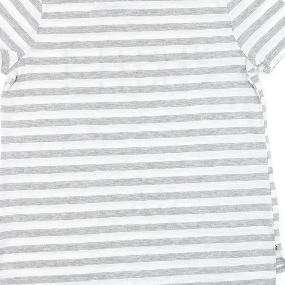 George Womens Grey Striped Polyester Basic T-Shirt Size 8 Round Neck - Slogan