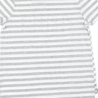 George Womens Grey Striped Polyester Basic T-Shirt Size 8 Round Neck - Slogan