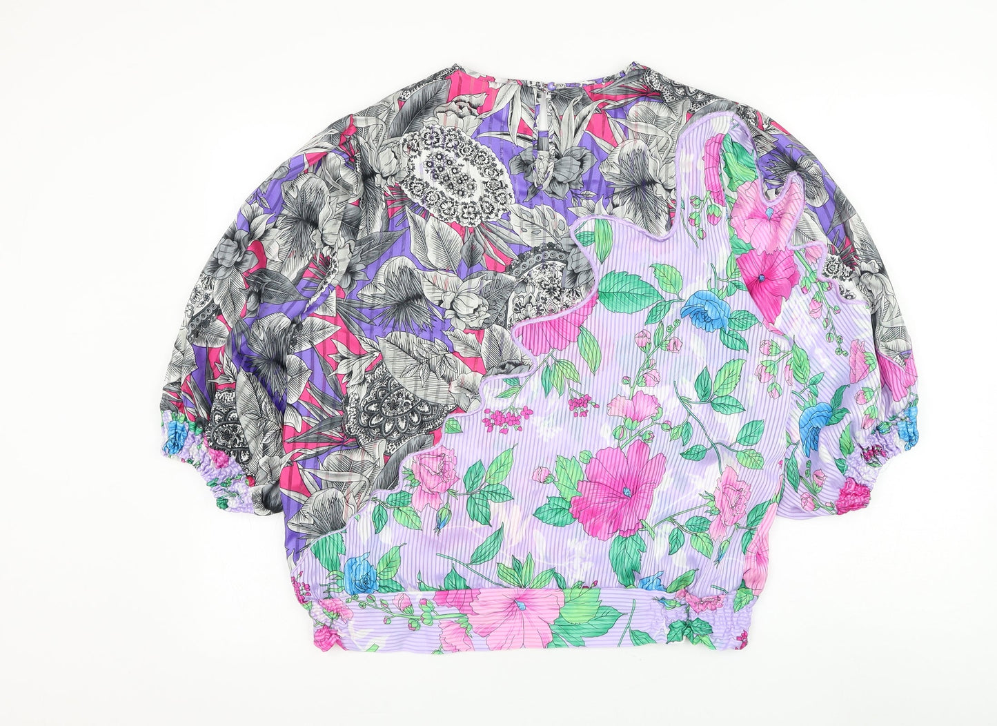 Nui Womens Purple Floral Polyester Basic Blouse Size L Round Neck