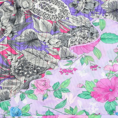 Nui Womens Purple Floral Polyester Basic Blouse Size L Round Neck