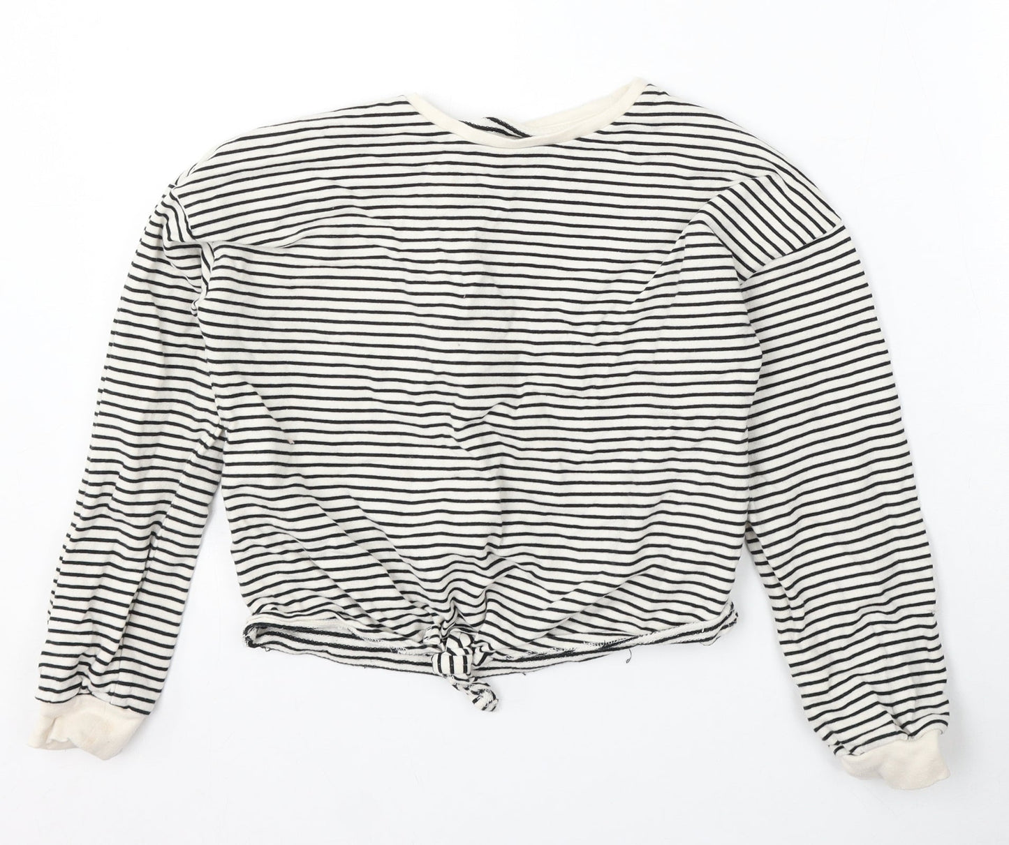 Very Girls White Striped Cotton Pullover Sweatshirt Size 11 Years Tie
