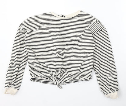 Very Girls White Striped Cotton Pullover Sweatshirt Size 11 Years Tie