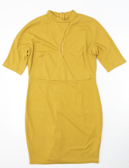 Preworn Womens Yellow Polyester Bodycon Size M Round Neck Zip