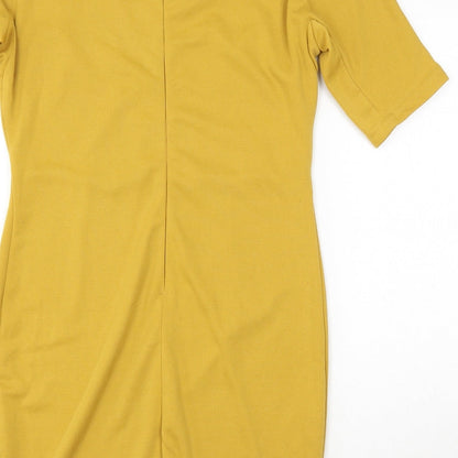 Preworn Womens Yellow Polyester Bodycon Size M Round Neck Zip
