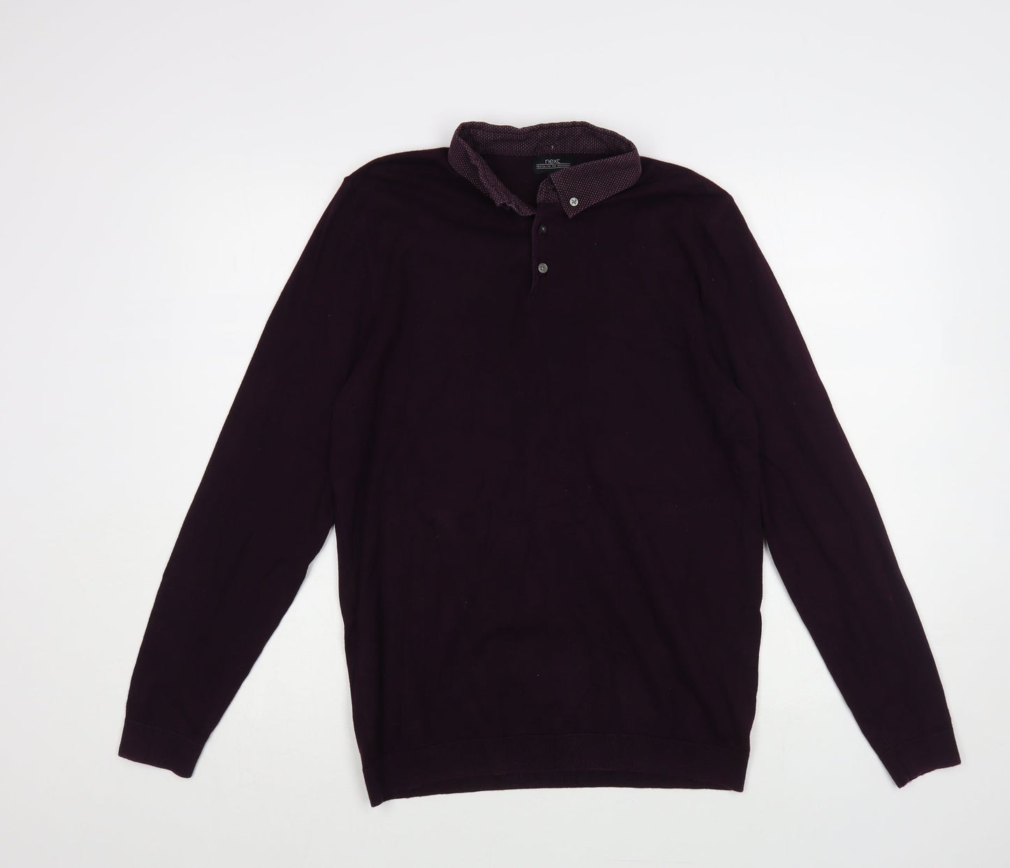 NEXT Mens Purple Collared Cotton Pullover Jumper Size M