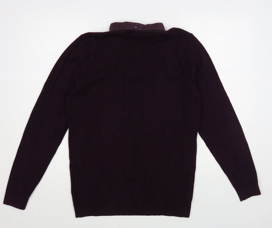 NEXT Mens Purple Collared Cotton Pullover Jumper Size M