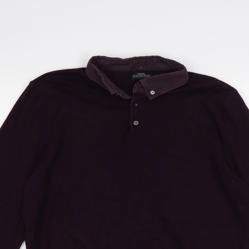 NEXT Mens Purple Collared Cotton Pullover Jumper Size M