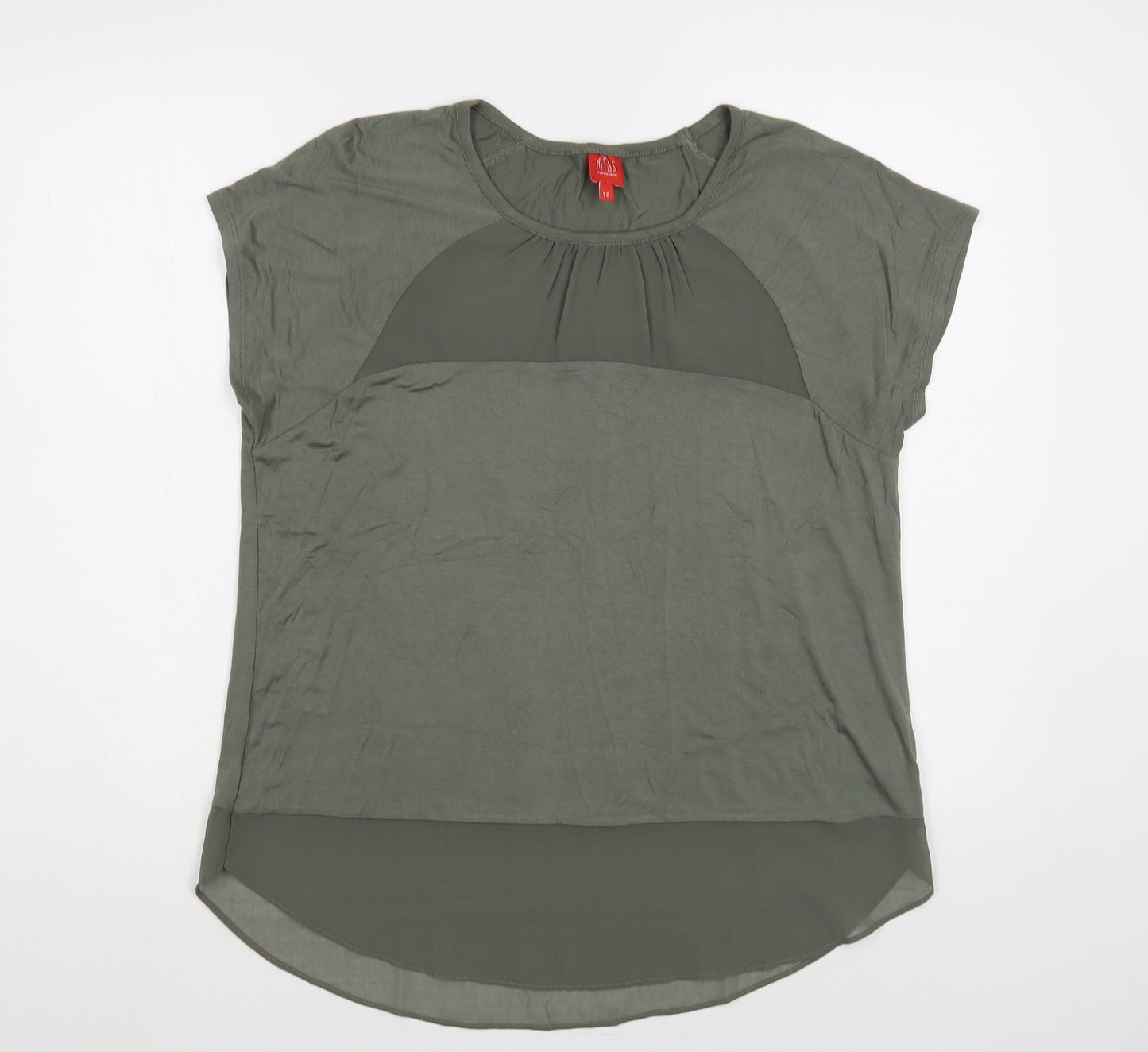Miss Womens Green Viscose Basic T-Shirt Size M Crew Neck