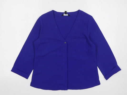 Womens UK Size 6 New Look Blue Basic Button-Up
