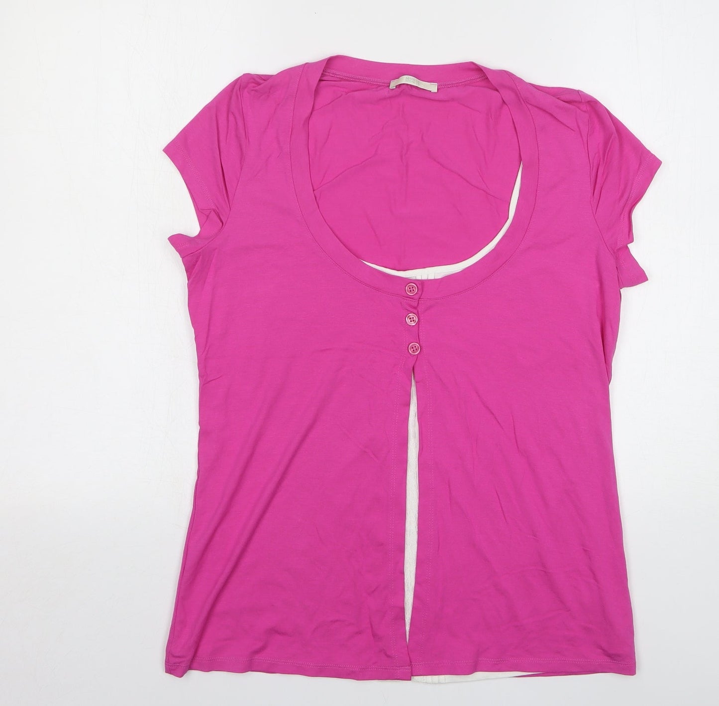 Womens UK Size 14 Marks and Spencer Pink Basic Button-Up