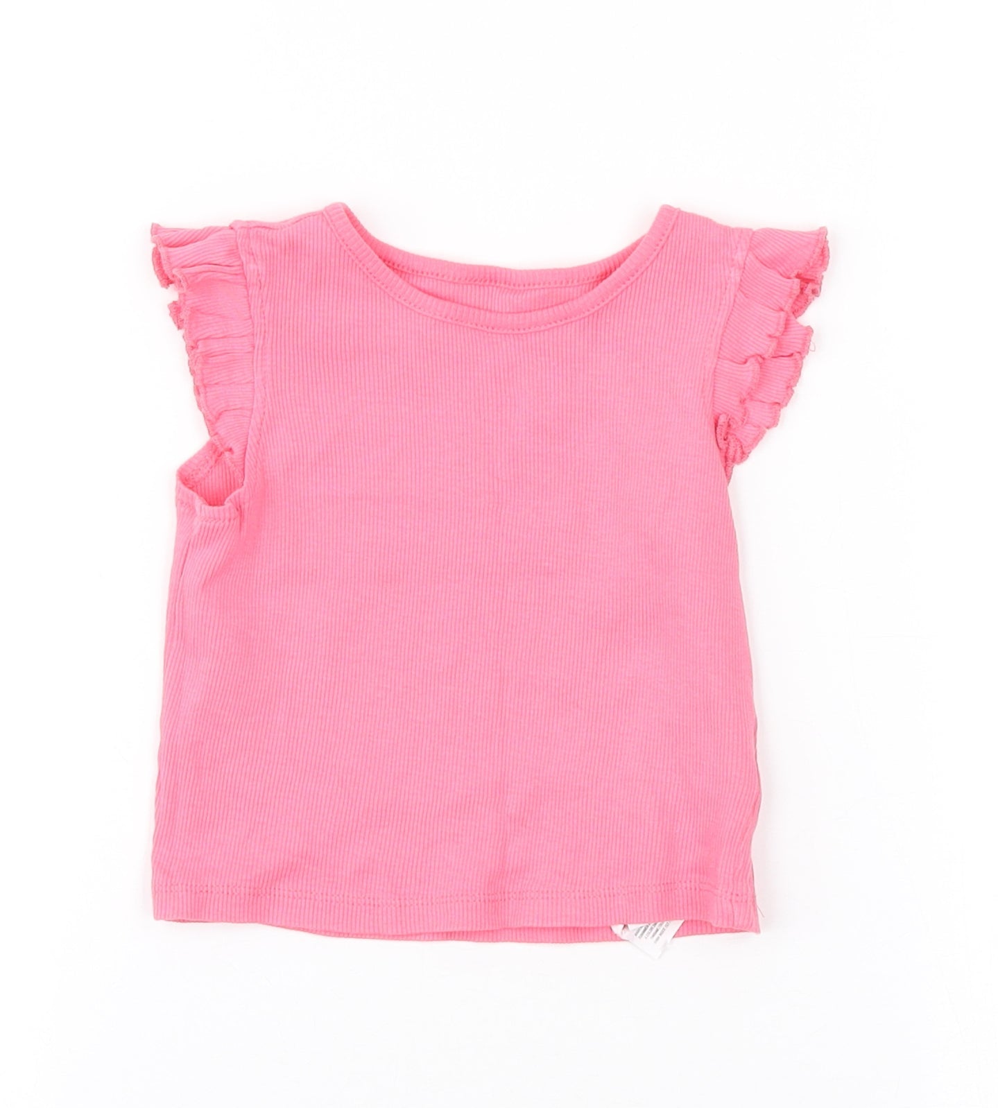 Primark Girls Pink Cotton Basic Tank Size 9-12 Months Round Neck Pullover - Ribbed Ruffled straps