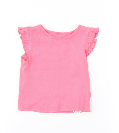 Primark Girls Pink Cotton Basic Tank Size 9-12 Months Round Neck Pullover - Ribbed Ruffled straps